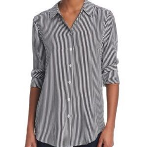 Equipment Essentials Silk Striped Black and White Top